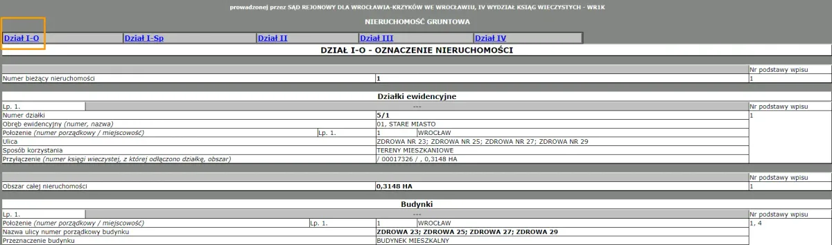 pierwszy dział księgi wieczystej sp 0