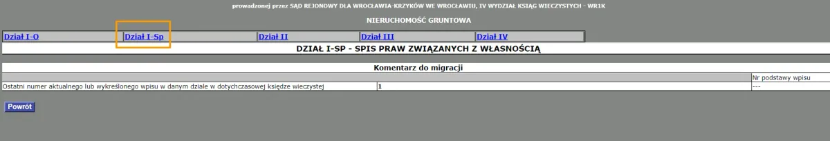 pierwszy dział księgi wieczystej sp 1