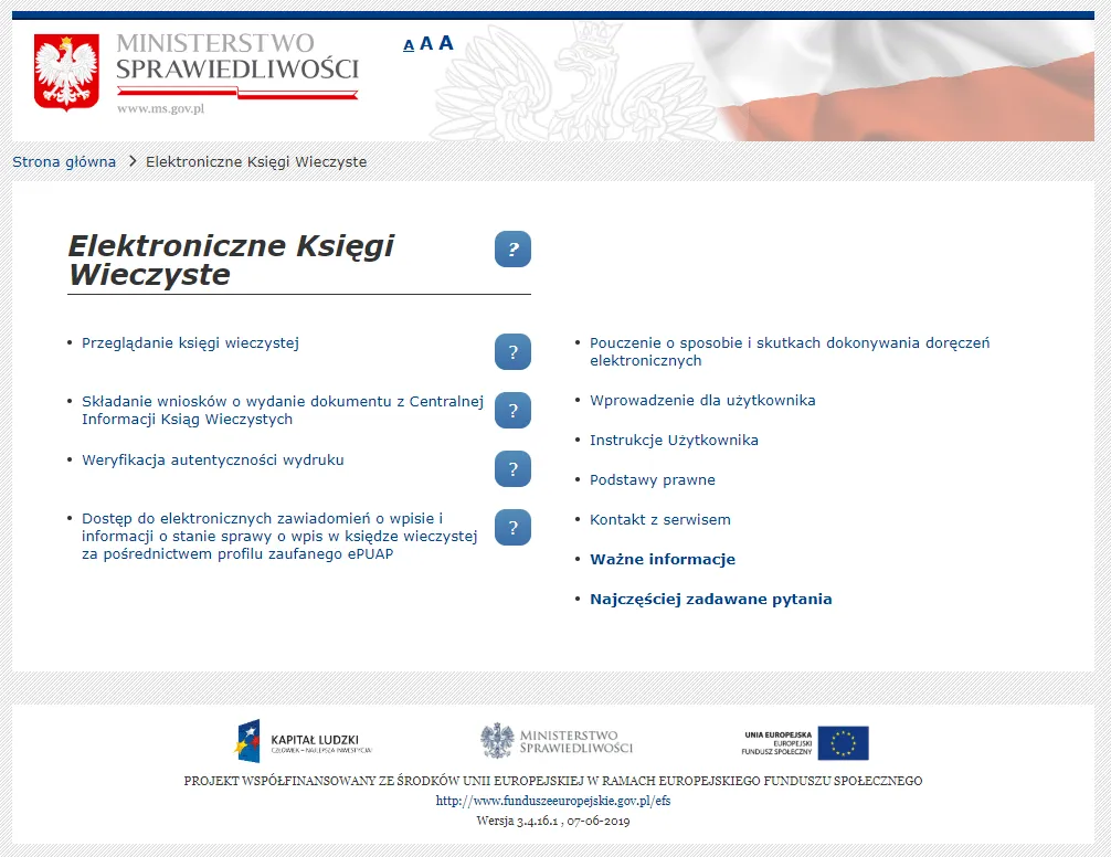 strona ministerstwa elektronicznych ksiąg wieczystych