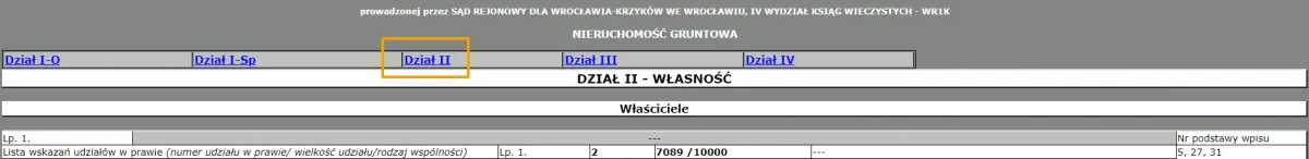 dział drugi księgi wieczystej
