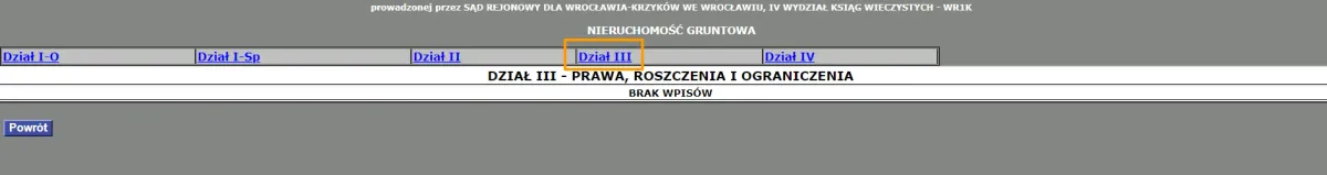 dział trzeci księgi wieczystej