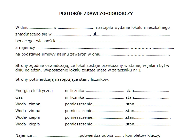 protokół zdawczo odbiorczy przekazania nieruchomości