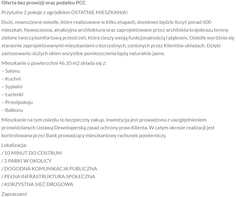 szablon opisu nieruchomości