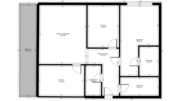 rzut mieszkania z wymiarami